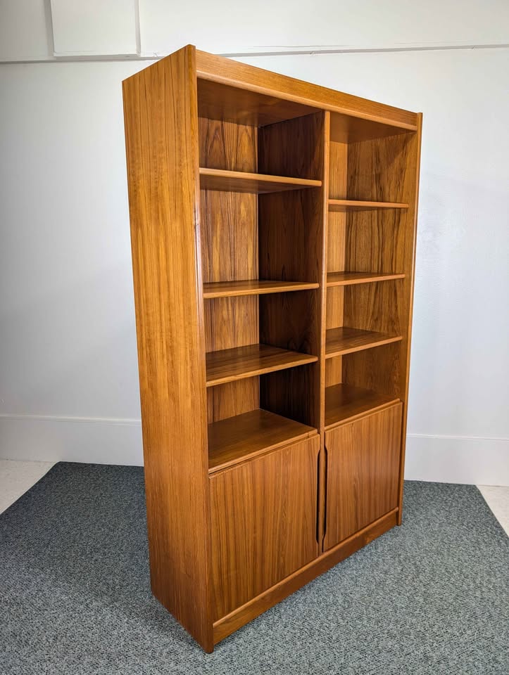 Danish Modern Large Teak Bookcase with Storage Cabinet