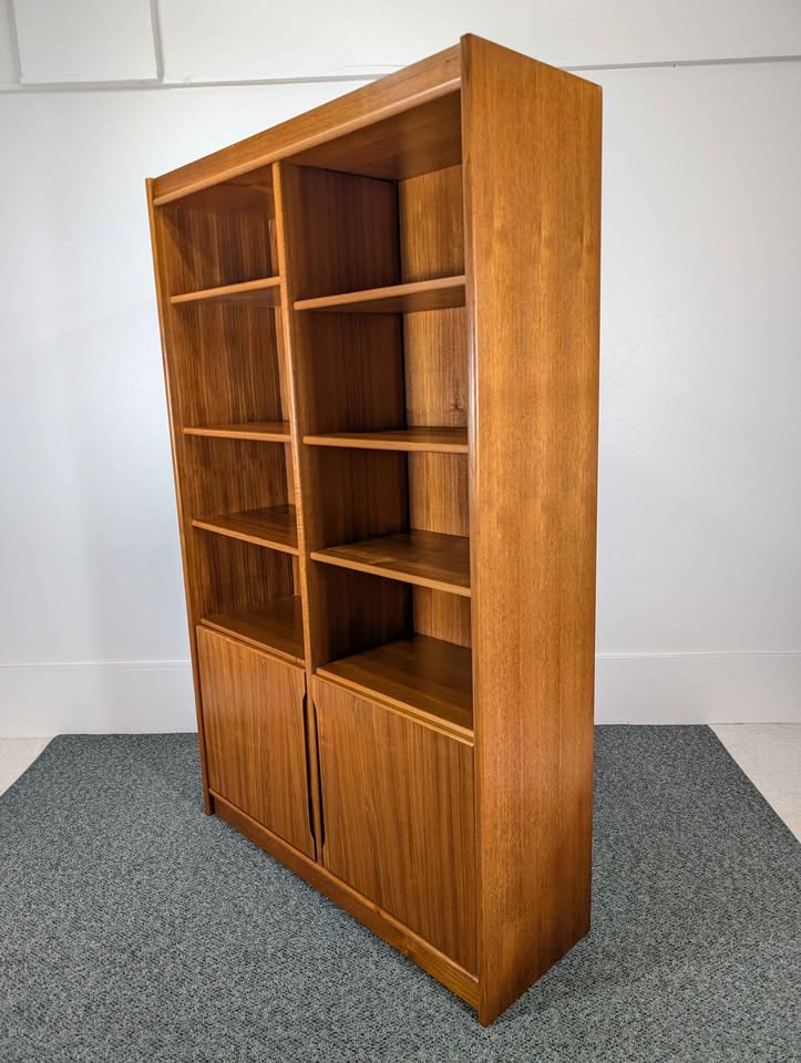 Danish Modern Large Teak Bookcase with Storage Cabinet