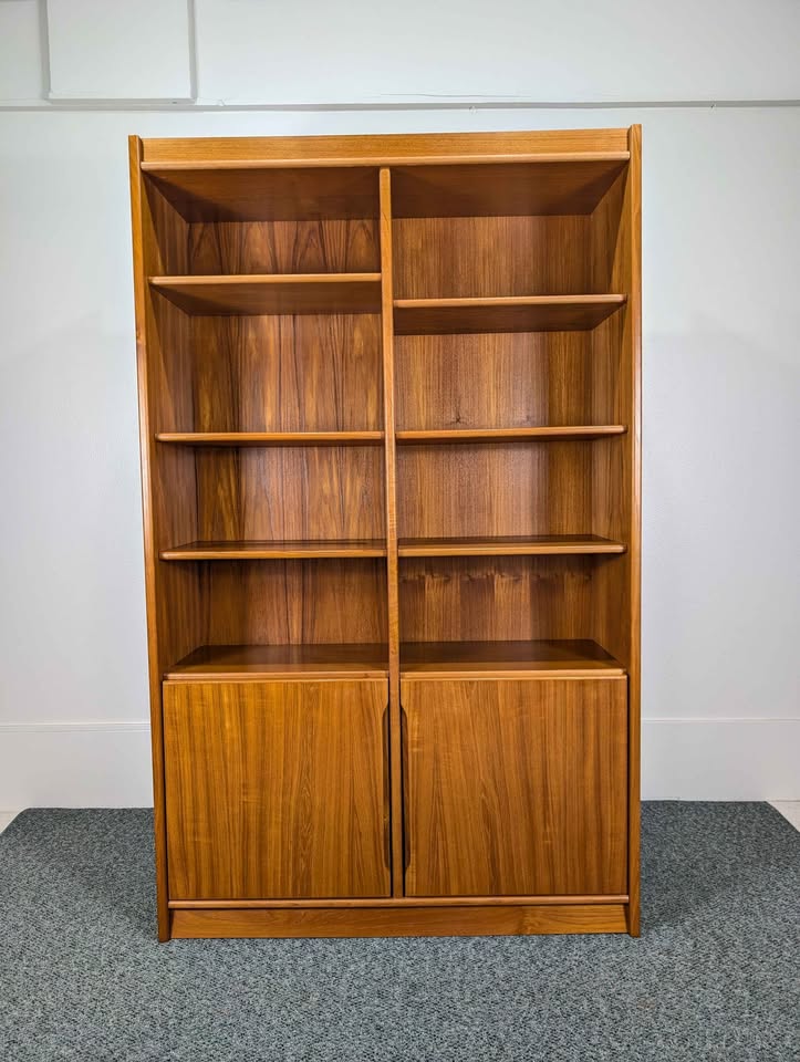 Danish Modern Large Teak Bookcase with Storage Cabinet