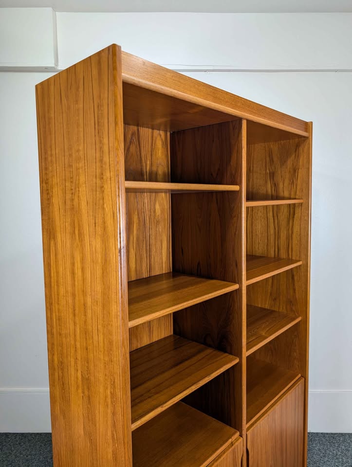 Danish Modern Large Teak Bookcase with Storage Cabinet