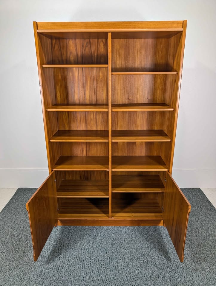 Danish Modern Large Teak Bookcase with Storage Cabinet