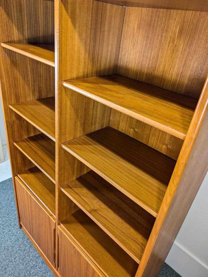 Danish Modern Large Teak Bookcase with Storage Cabinet
