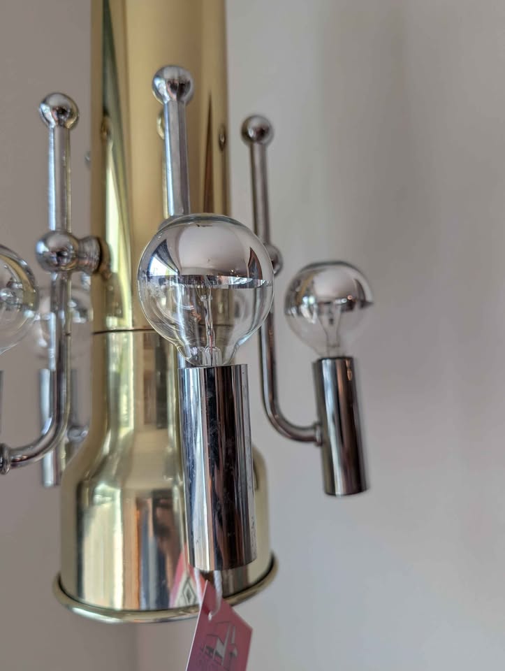 MCM Brass & Chrome Swag Light Chandelier by LA Lighting