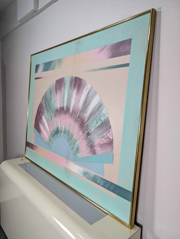 Huge Postmodern Framed Vintage Art Piece by Stephen Kaye