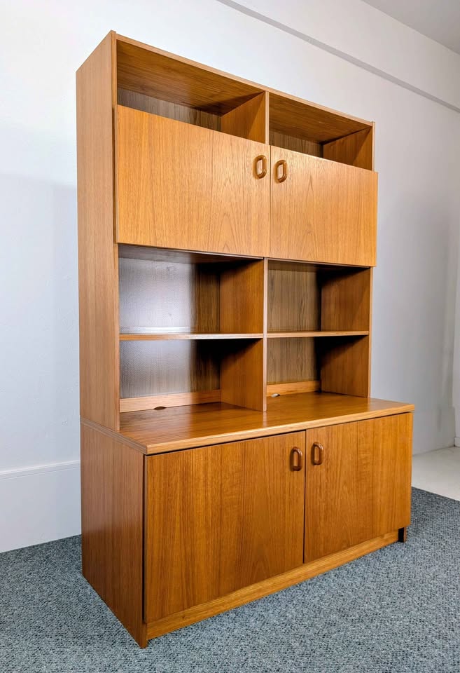 Danish Modern Teak Record Player Credenza w/ Hutch