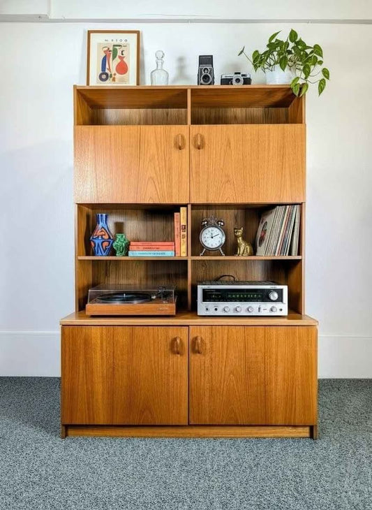 Danish Modern Teak Record Player Credenza w/ Hutch