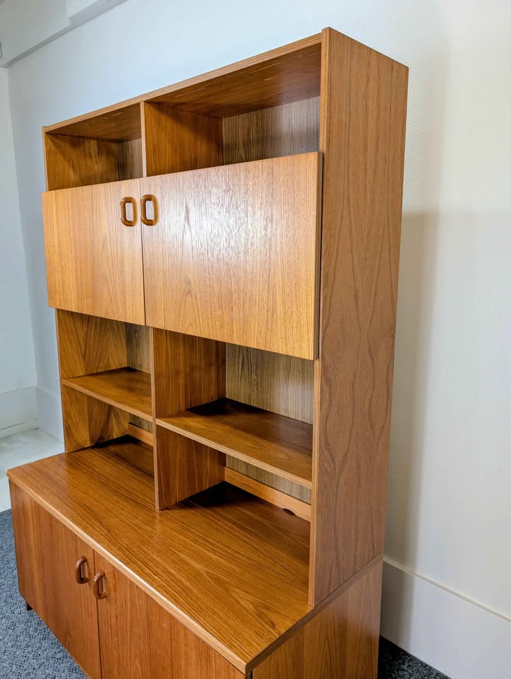 Danish Modern Teak Record Player Credenza w/ Hutch