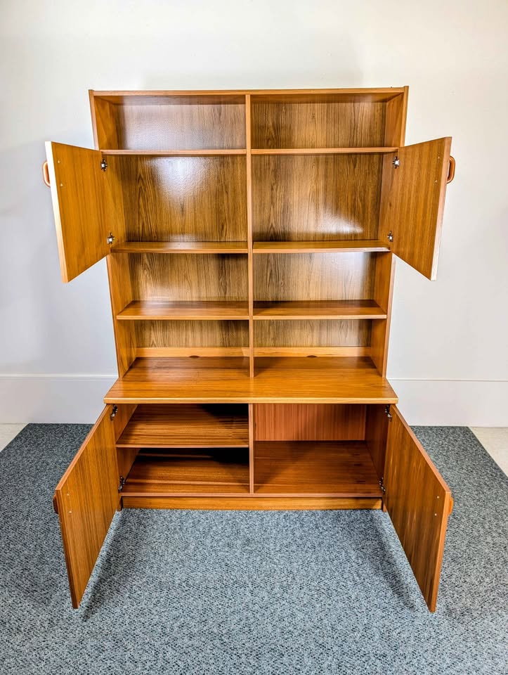 Danish Modern Teak Record Player Credenza w/ Hutch