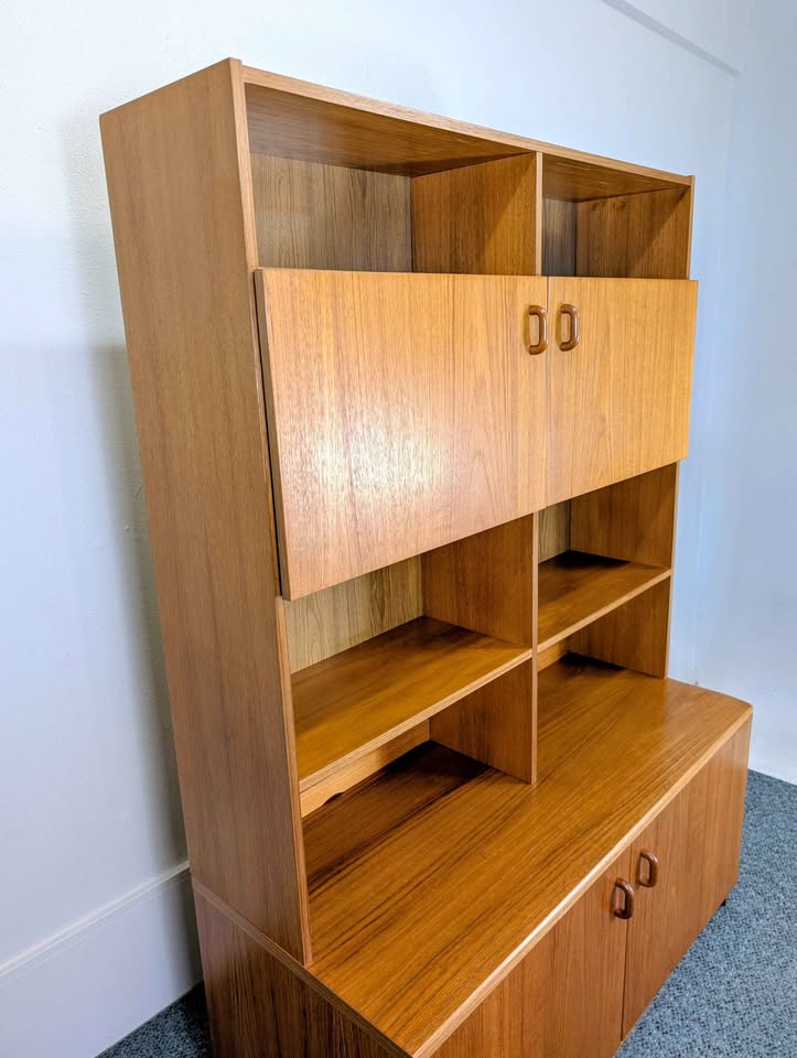 Danish Modern Teak Record Player Credenza w/ Hutch