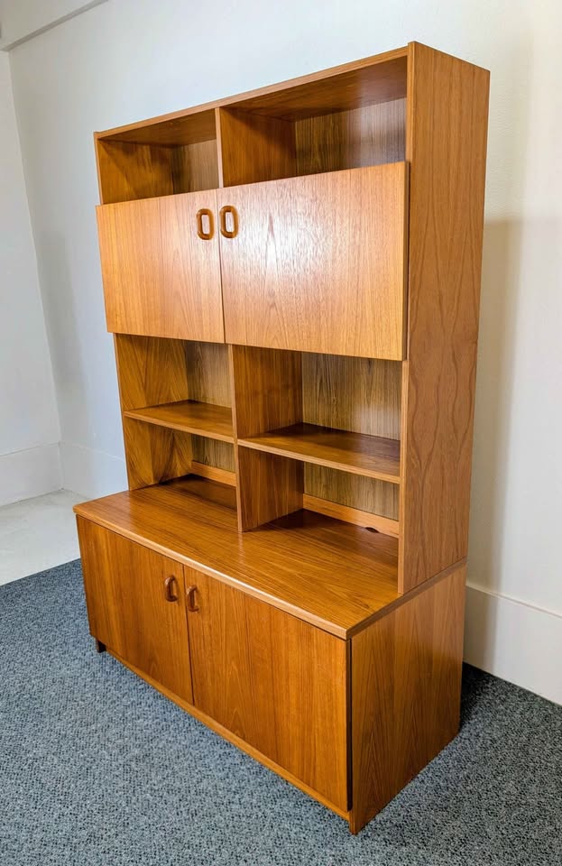 Danish Modern Teak Record Player Credenza w/ Hutch