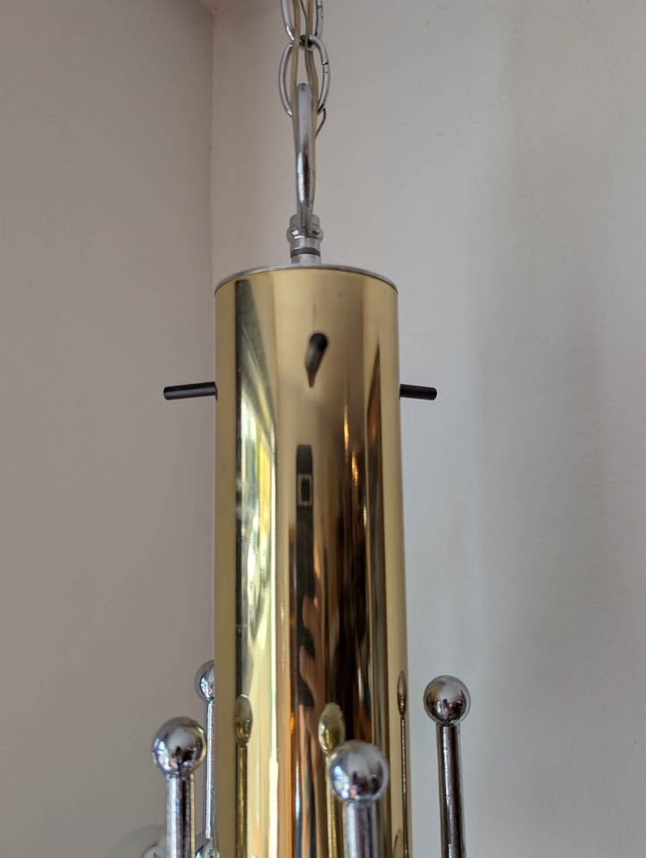 MCM Brass & Chrome Swag Light Chandelier by LA Lighting