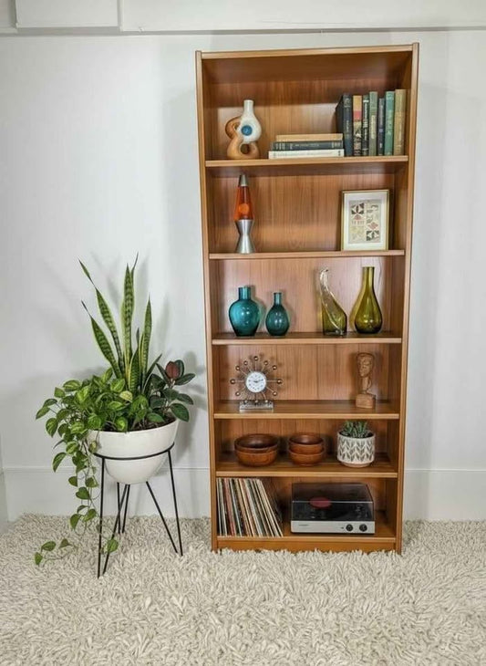 Large 6 Tiered Danish Modern Teak Bookcase