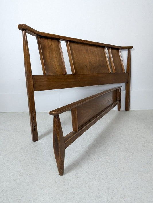MCM Solid Walnut Full Sized Bed Frame w/ Headboard Footboard & Rails by Kent Coffey