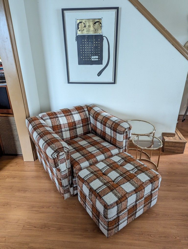 MCM Plaid Club Lounge Chair & Ottoman by Stanton Ind.