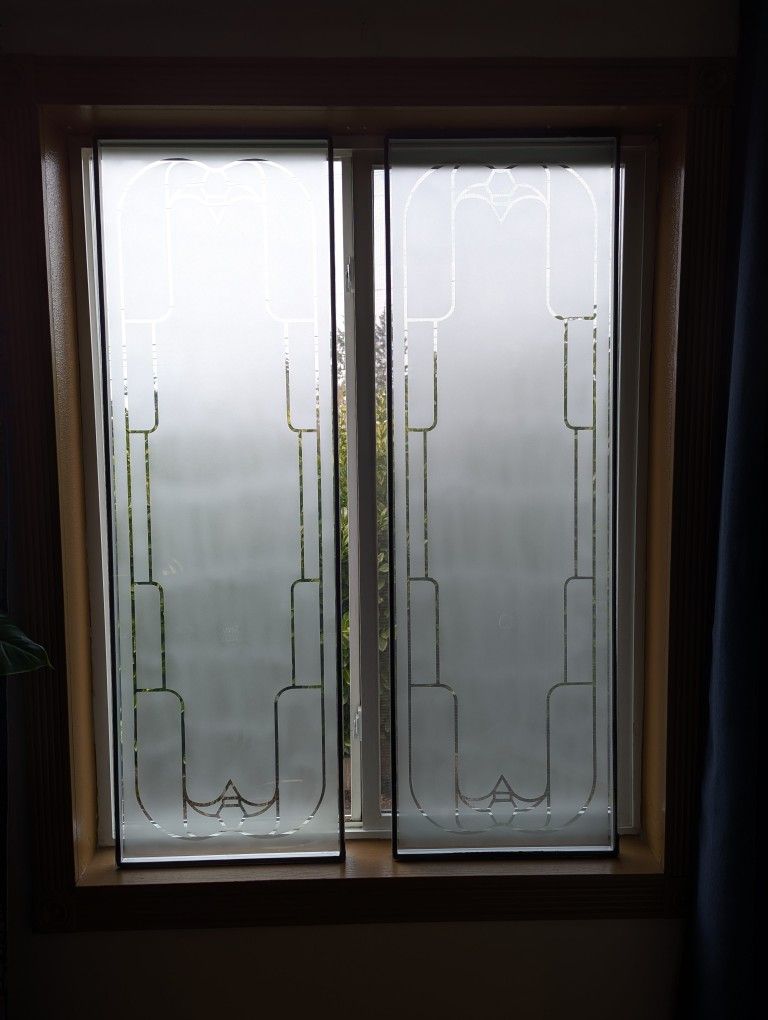 Pair of Art Deco Style Frosted Glass Privacy Windows