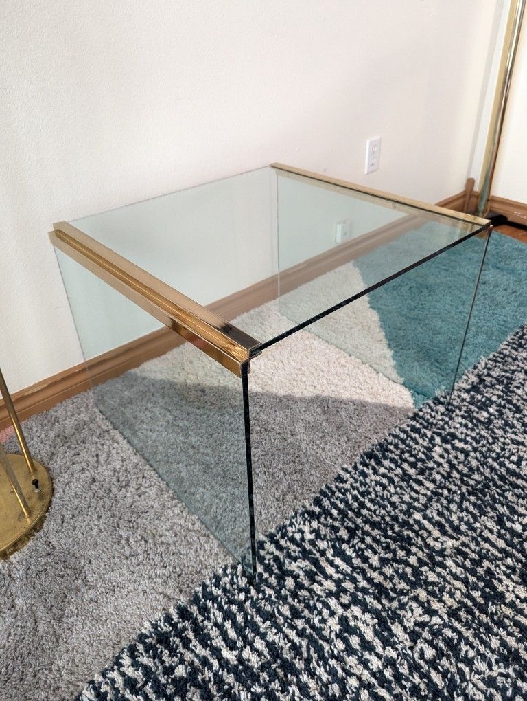 Vintage Glass & Brass Coffee / End Table by Leon Rosen For Pace