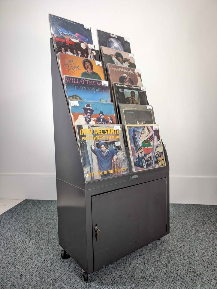 Vintage Rolling Vinyl / Art / Magazine Display Rack w/ Storage
