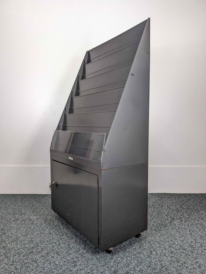 Vintage Rolling Vinyl / Art / Magazine Display Rack w/ Storage