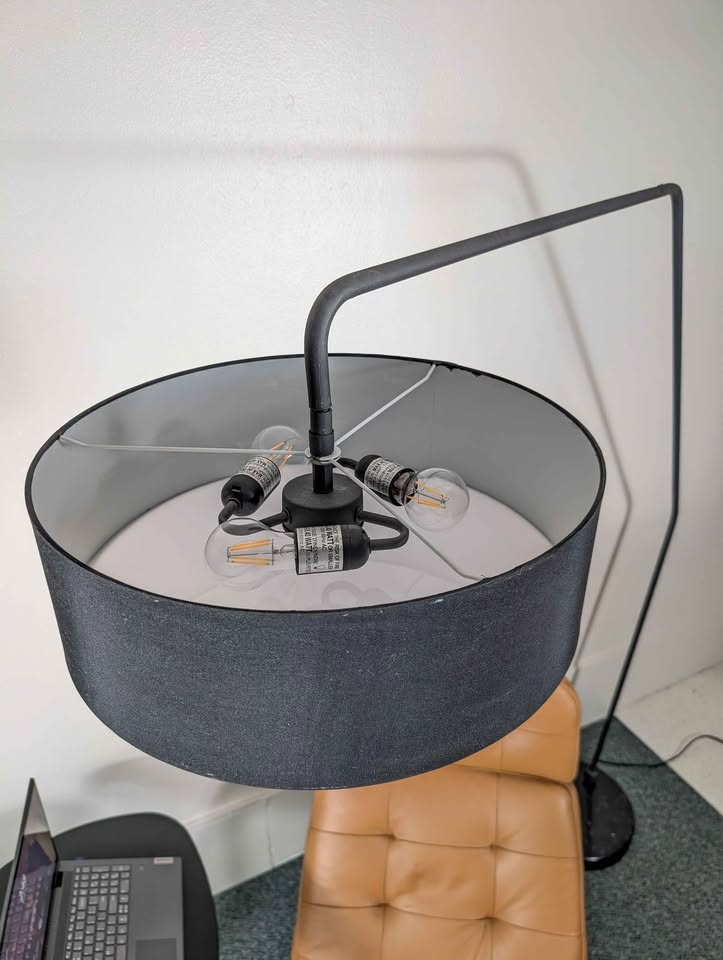 MCM Style 3 Light Floor Arc Lamp w/ Black Marble Base