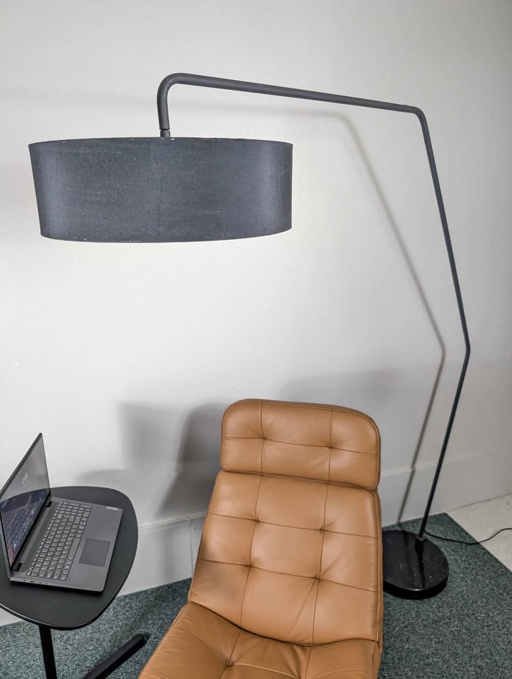 MCM Style 3 Light Floor Arc Lamp w/ Black Marble Base