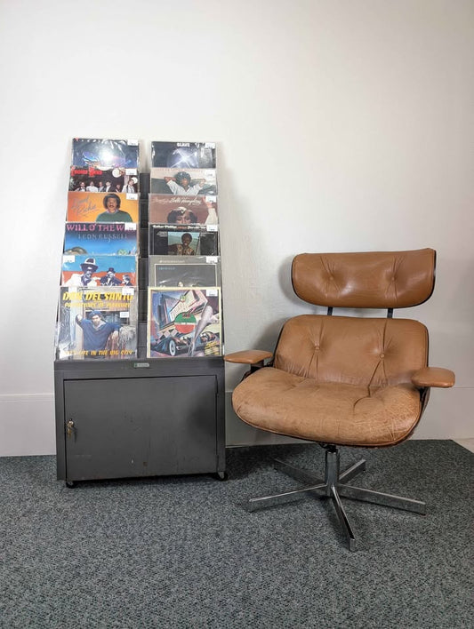 Vintage Rolling Vinyl / Art / Magazine Display Rack w/ Storage