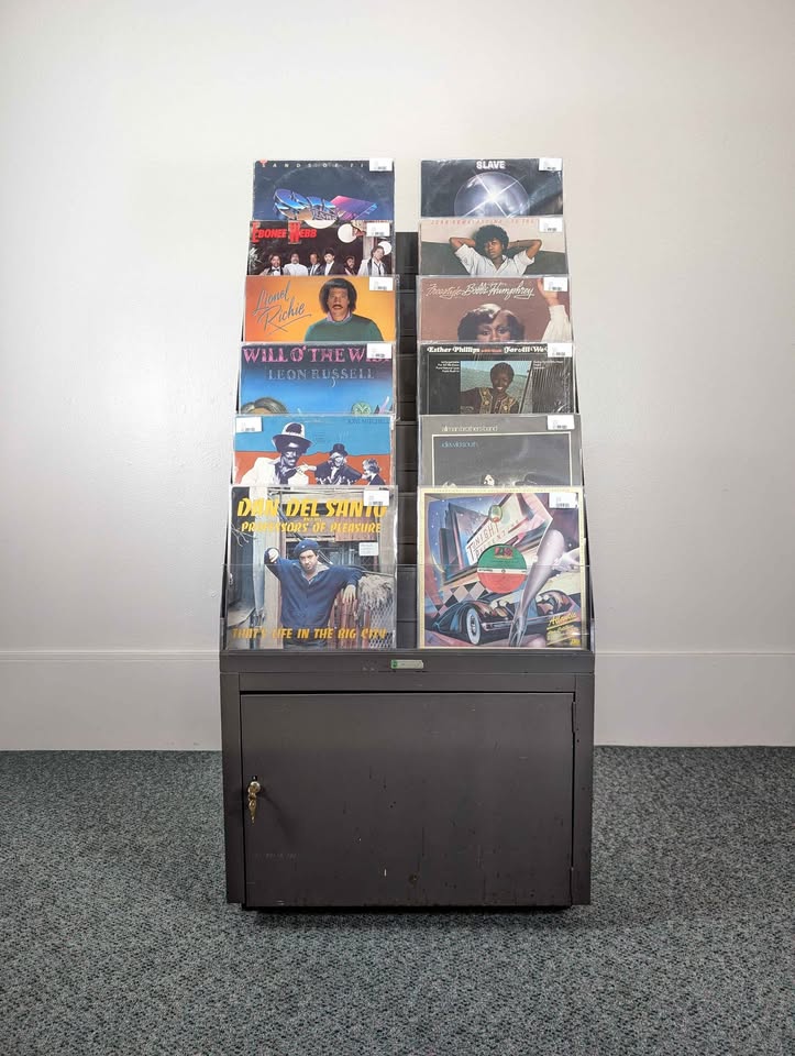 Vintage Rolling Vinyl / Art / Magazine Display Rack w/ Storage