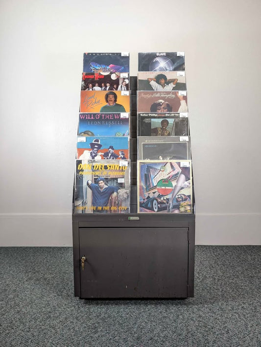 Vintage Rolling Vinyl / Art / Magazine Display Rack w/ Storage