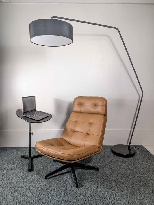 MCM Style 3 Light Floor Arc Lamp w/ Black Marble Base