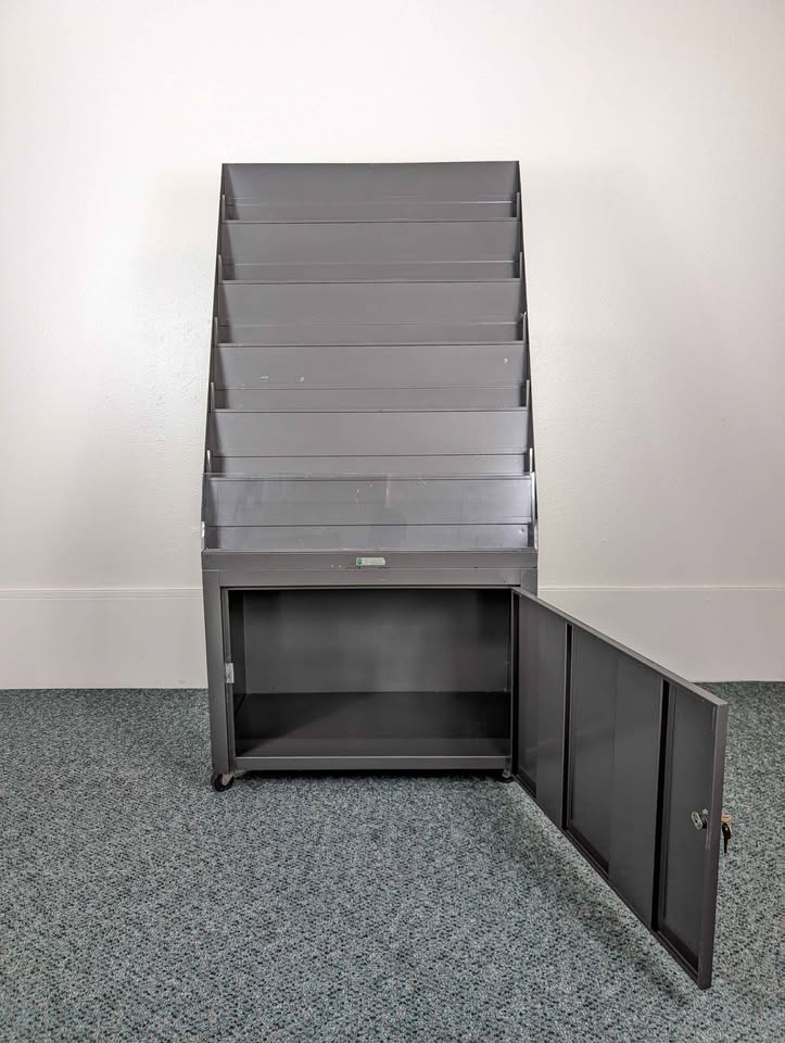 Vintage Rolling Vinyl / Art / Magazine Display Rack w/ Storage
