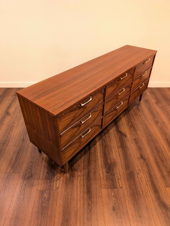 MCM American Walnut 9 Drawer Lowboy Dresser by Broyhill Lenoir