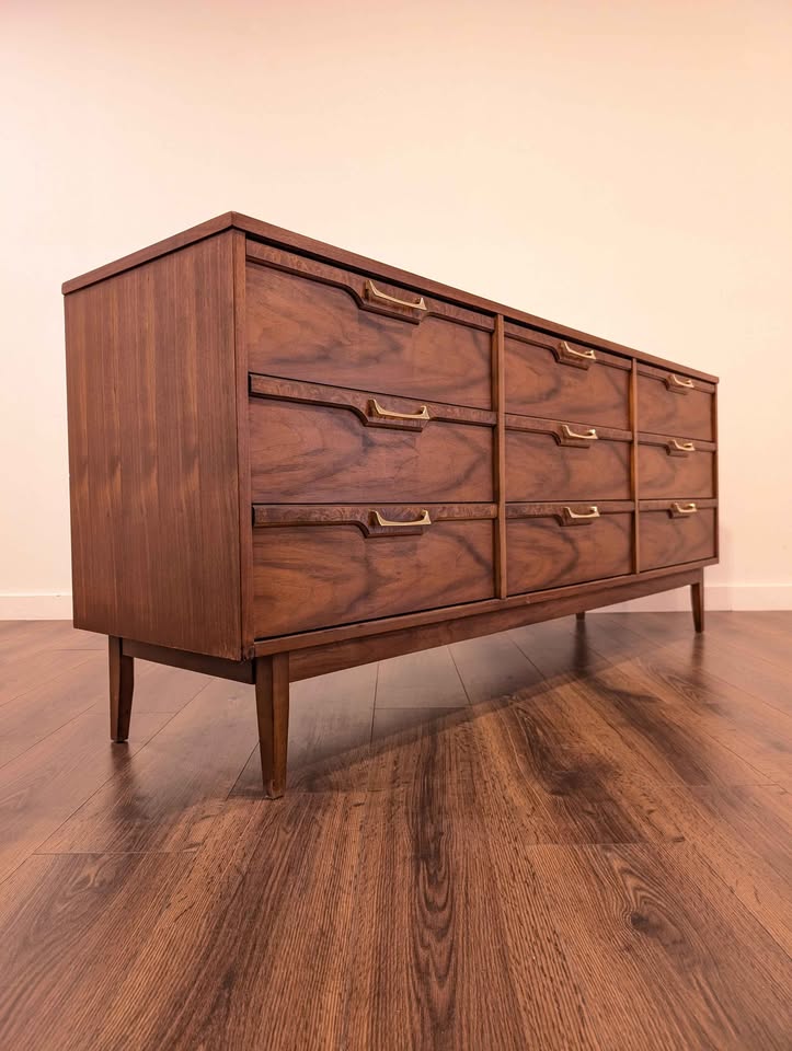 MCM American Walnut 9 Drawer Lowboy Dresser by Broyhill Lenoir