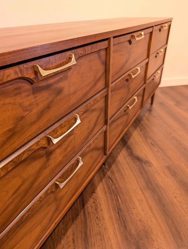 MCM American Walnut 9 Drawer Lowboy Dresser by Broyhill Lenoir