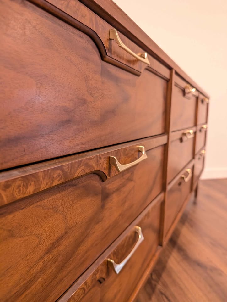 MCM American Walnut 9 Drawer Lowboy Dresser by Broyhill Lenoir
