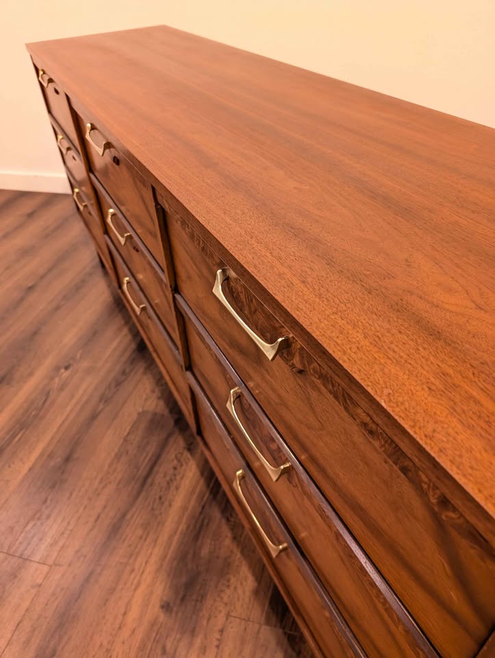 MCM American Walnut 9 Drawer Lowboy Dresser by Broyhill Lenoir