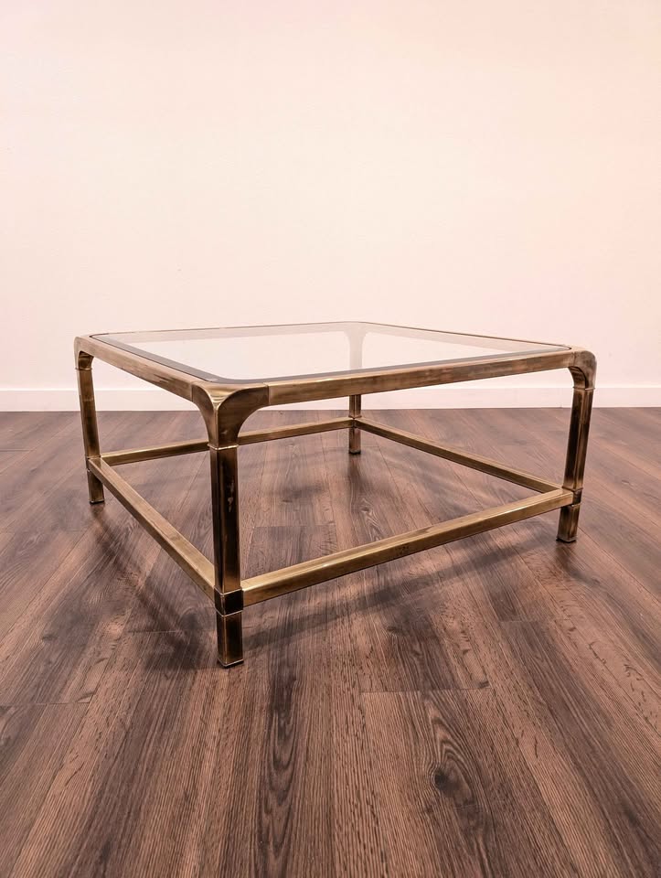 Mid Century Modern Square Brass Coffee Table by Mastercraft