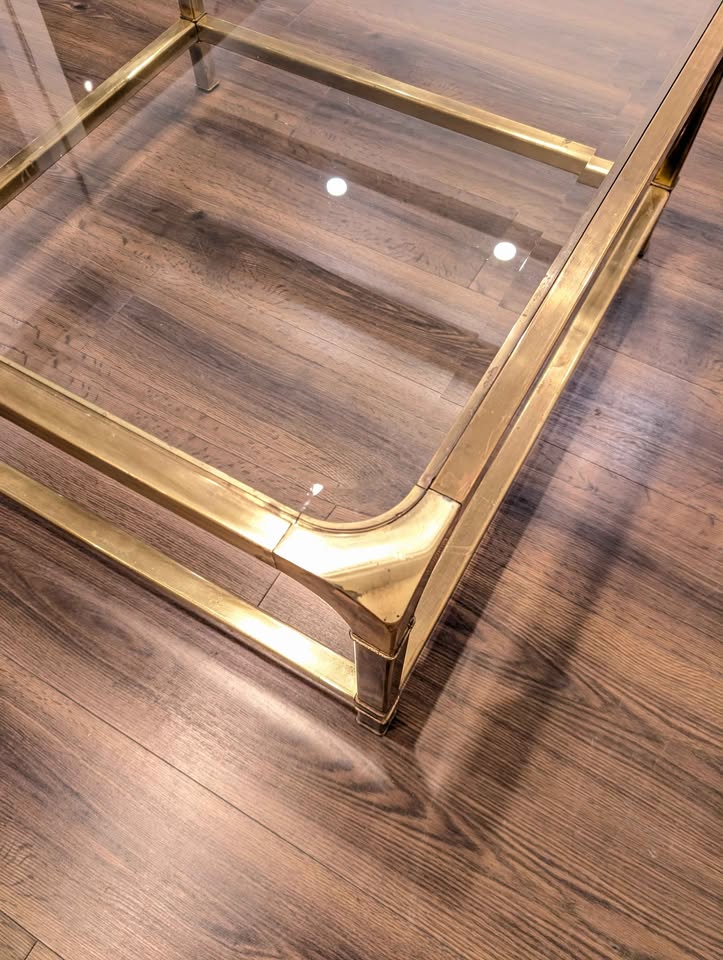 Mid Century Modern Square Brass Coffee Table by Mastercraft