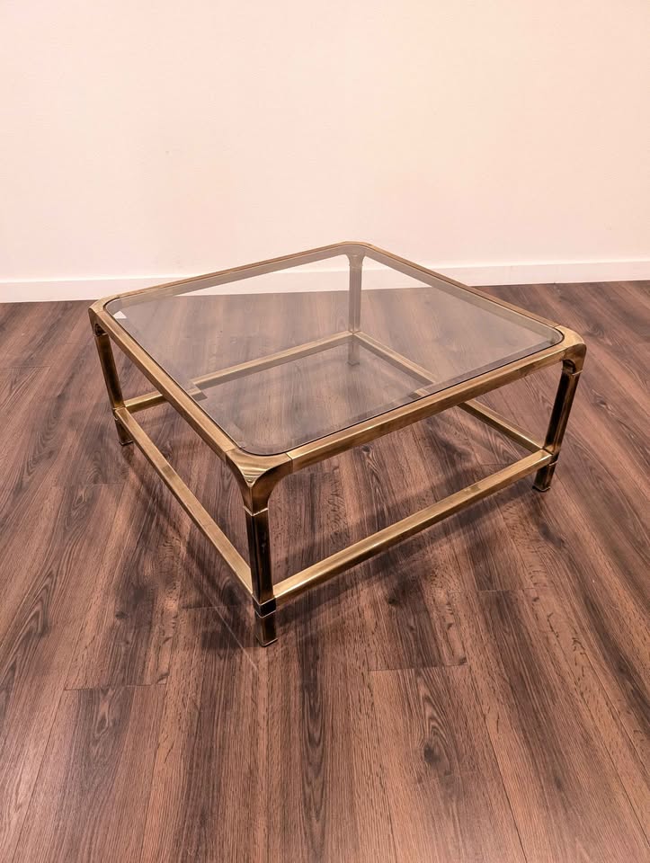 Mid Century Modern Square Brass Coffee Table by Mastercraft