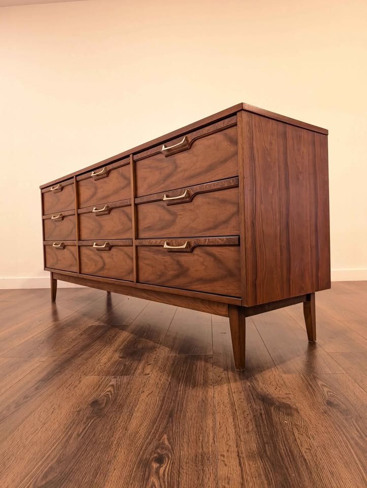 MCM American Walnut 9 Drawer Lowboy Dresser by Broyhill Lenoir