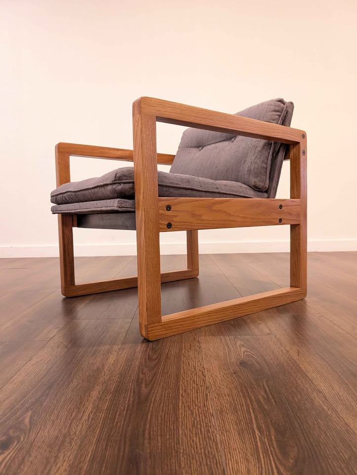 Mid Century Modern Refinished Lounge Chair w/ Gray Upholstery
