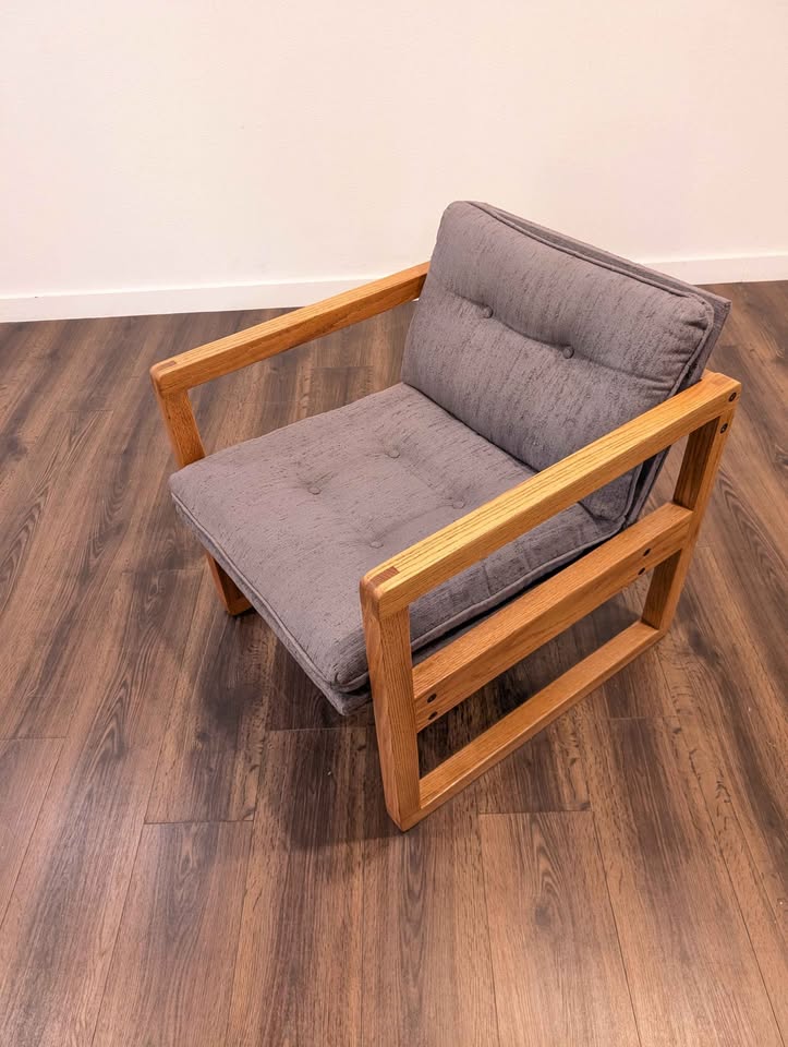 Mid Century Modern Refinished Lounge Chair w/ Gray Upholstery