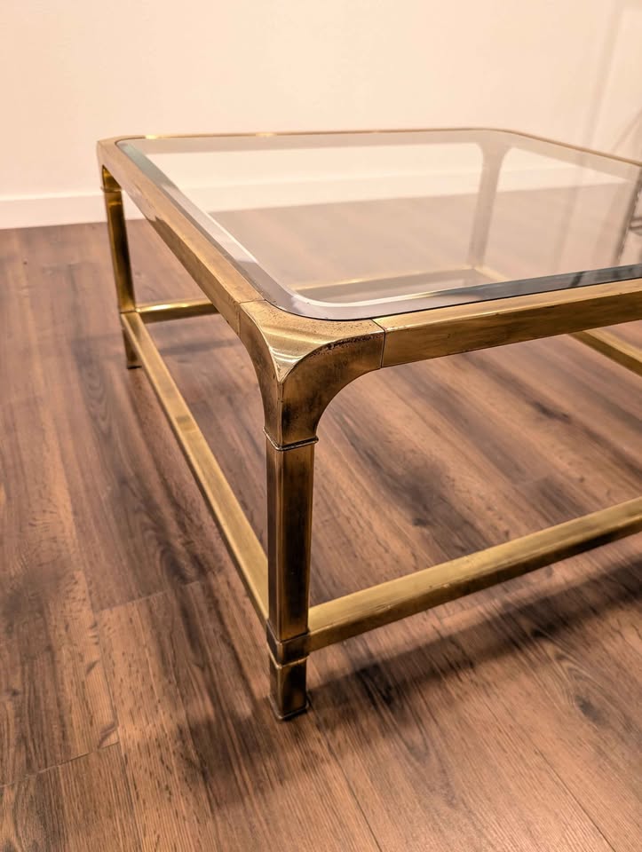Mid Century Modern Square Brass Coffee Table by Mastercraft