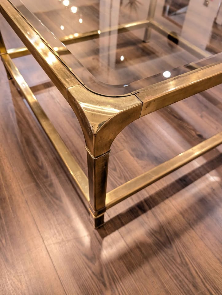 Mid Century Modern Square Brass Coffee Table by Mastercraft