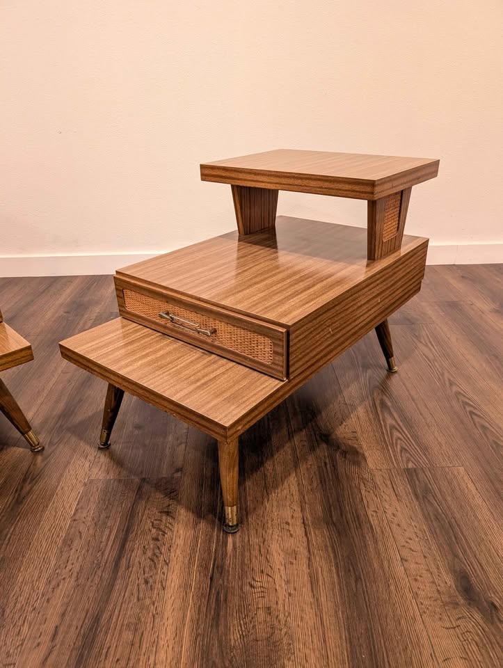 MCM Pair of 3 Tiered Laminate End Tables
