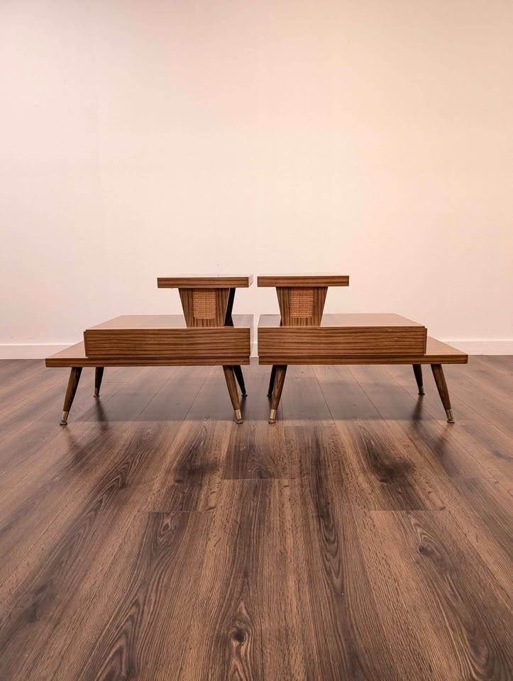 MCM Pair of 3 Tiered Laminate End Tables