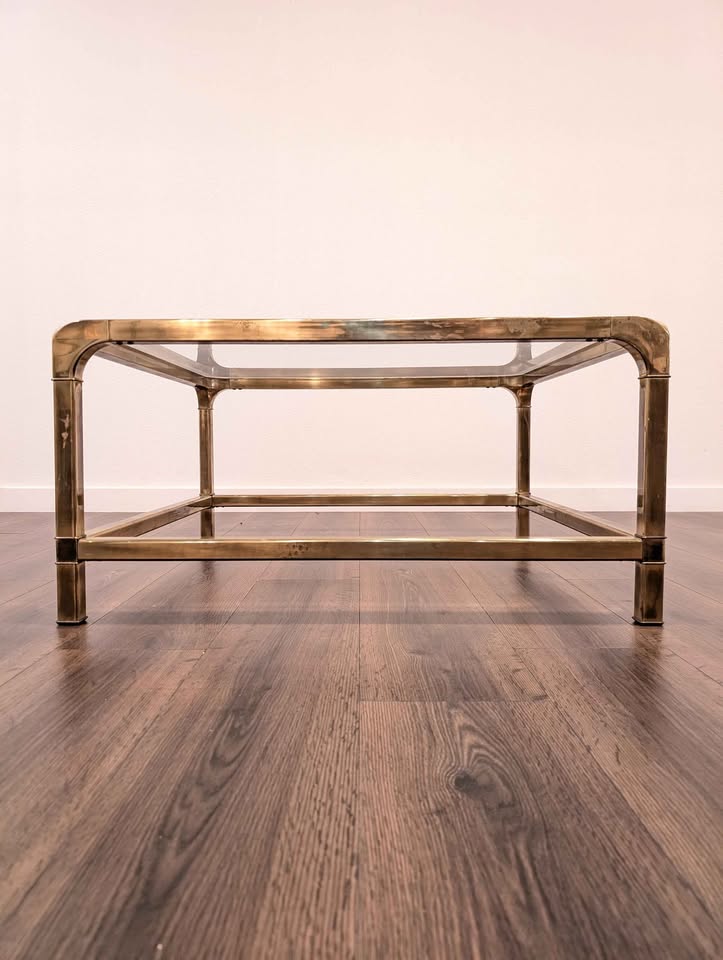 Mid Century Modern Square Brass Coffee Table by Mastercraft