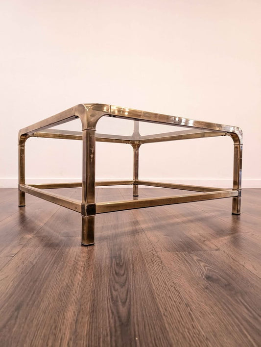 Mid Century Modern Square Brass Coffee Table by Mastercraft