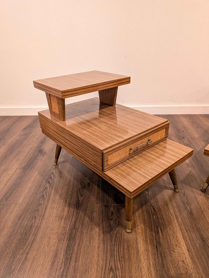MCM Pair of 3 Tiered Laminate End Tables