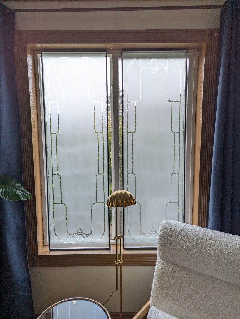 Pair of Art Deco Style Frosted Glass Privacy Windows
