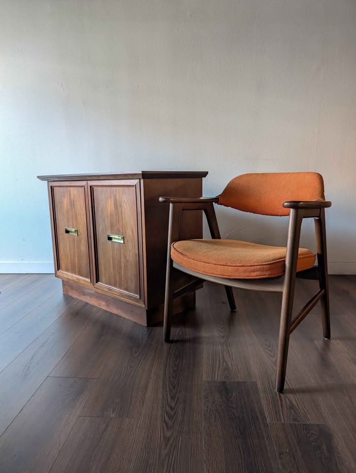 MCM Walnut Record Player Stand & Vinyl Storage Credenza