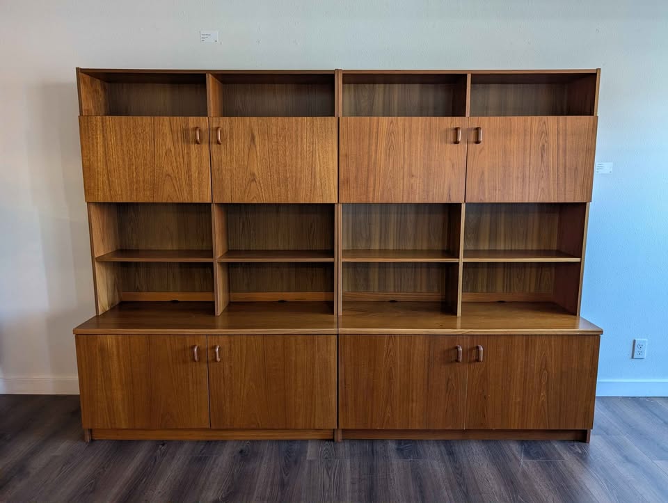 Danish Modern Teak Pair of Hutch Top Credenzas